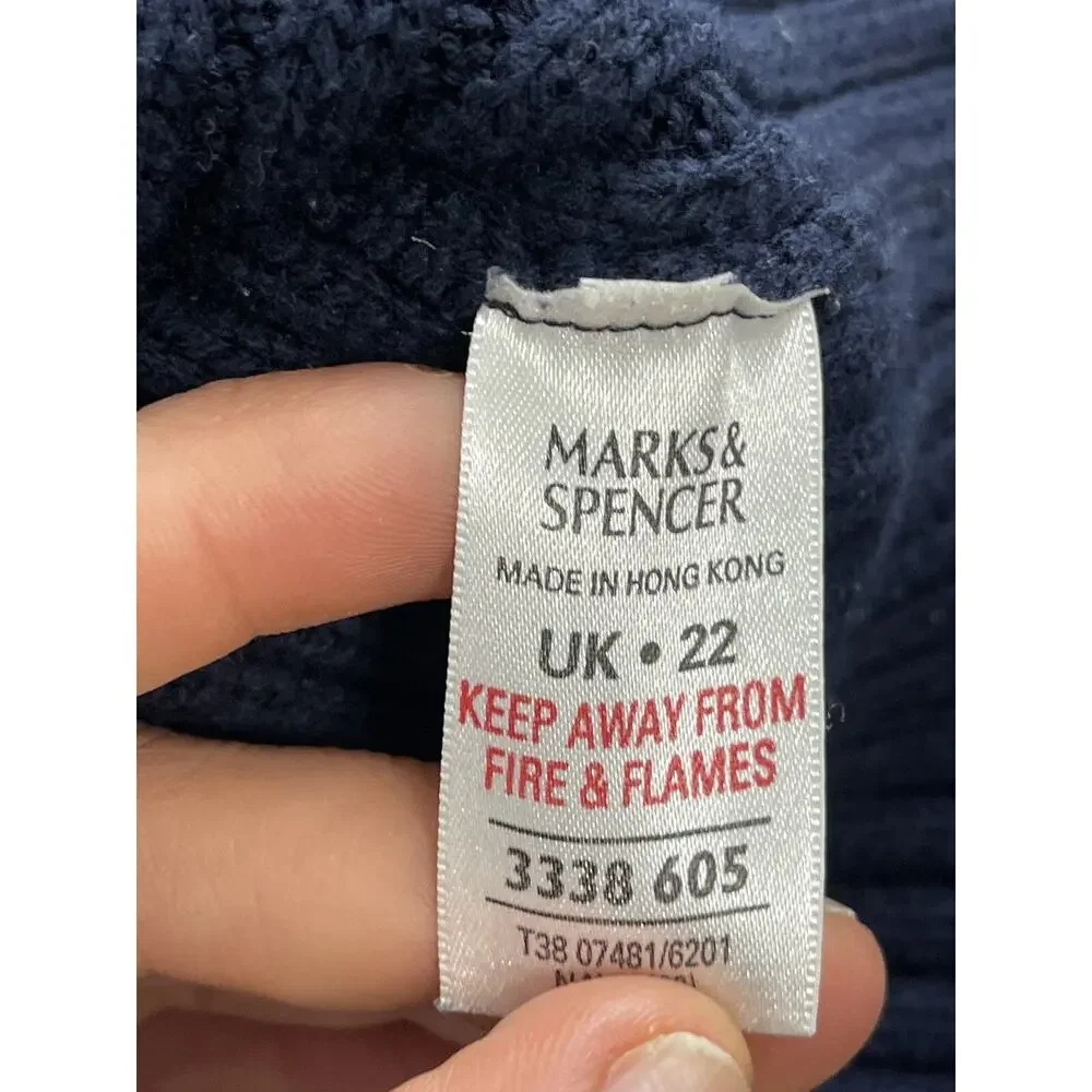 Marks Spencer Sweater Women Extra Large Blue Full Zip Turtle Neck Pullover N38